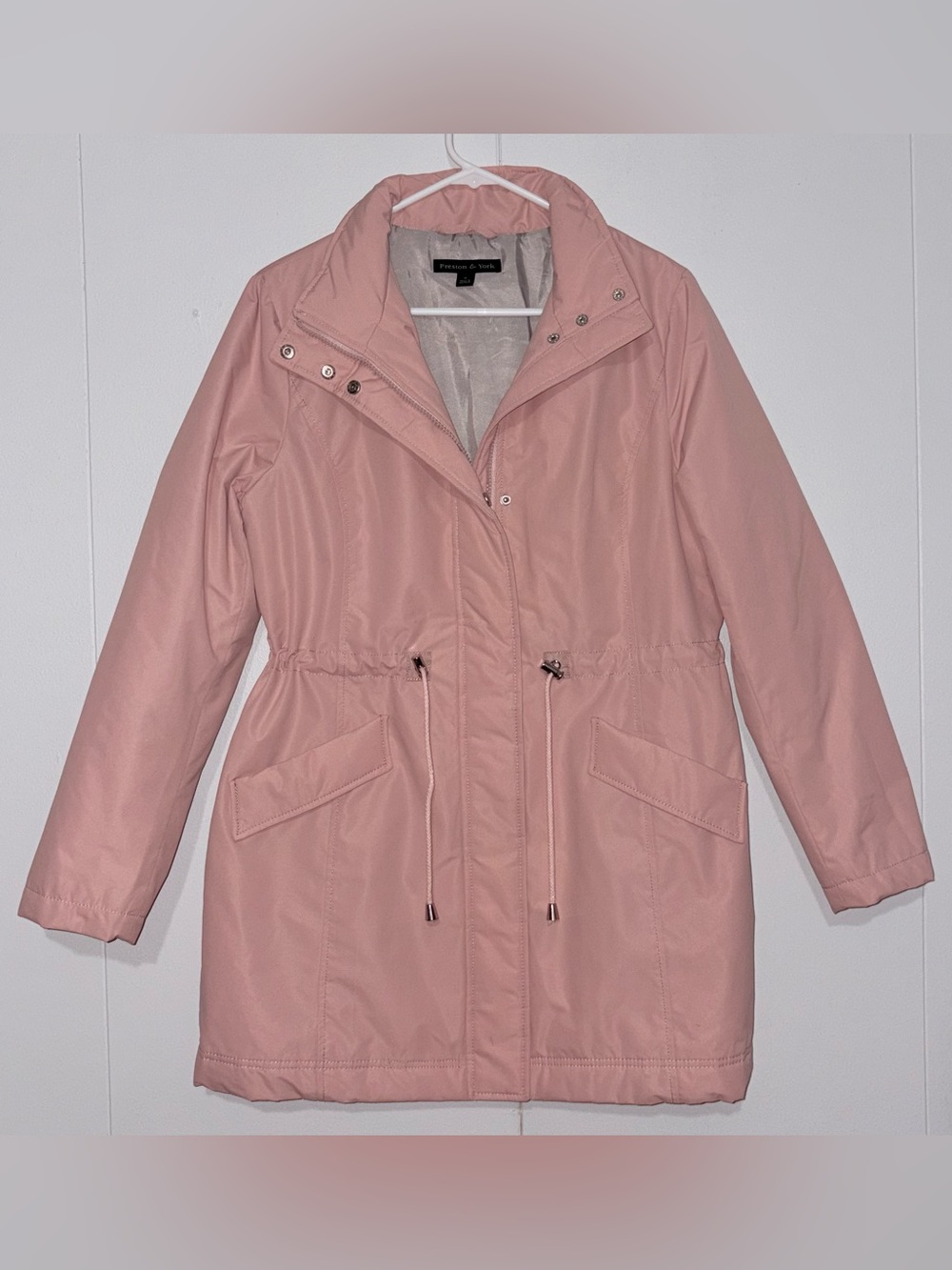 Preston & York Womens Medium Pink Anorak Utility Jacket Drawstring Waist Lined